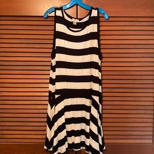Loft Black and White Striped Sleeveless Drop Waist Dress XL